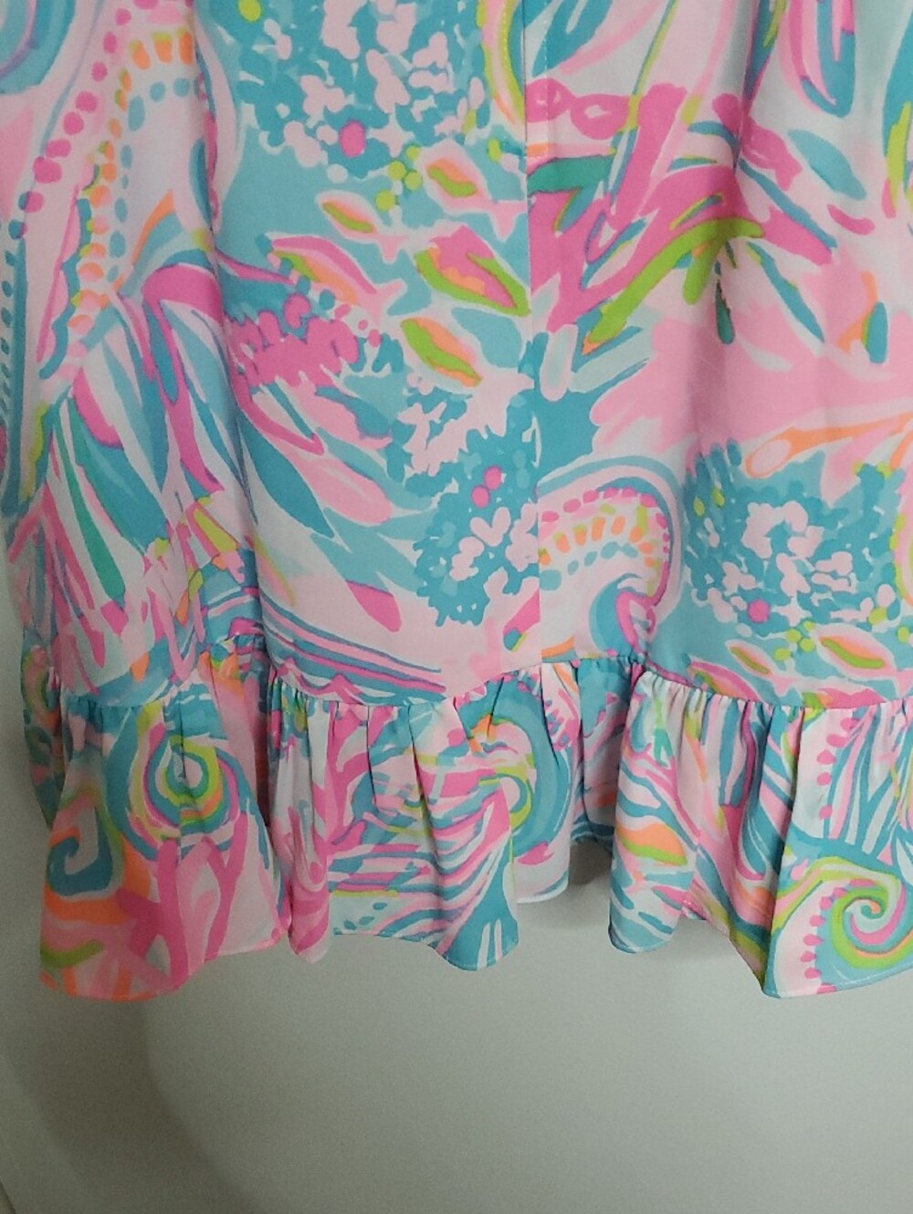 Lilly Pulitzer Pink, Blue & Green Pastel Swirl Ruffle Tie-Waist Dress - Picture 7 of 11